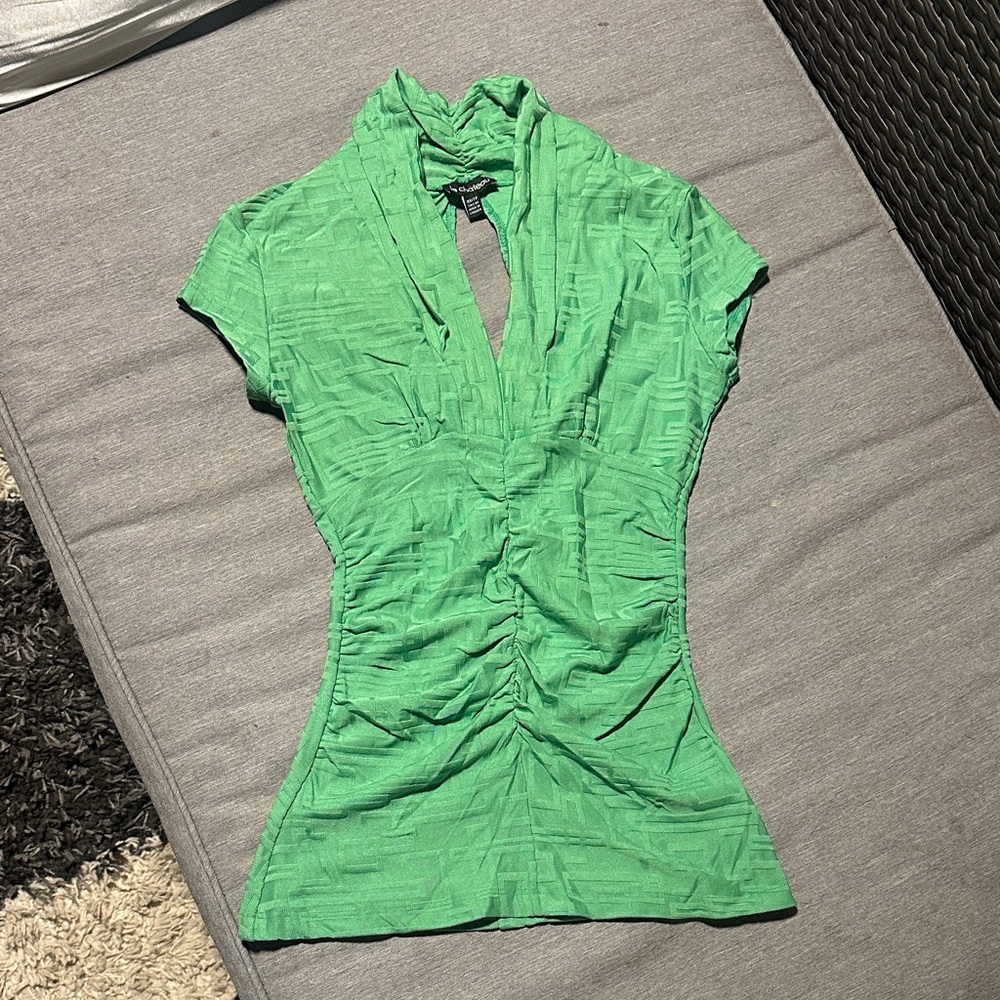 Le Chateau Vibrant Green Ruched Blouse